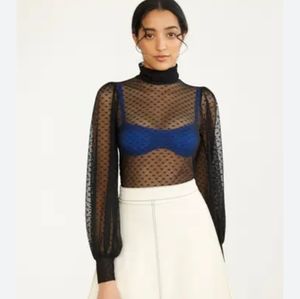 Eliza Faulkner Dolly Turtleneck in black swiss dot mesh